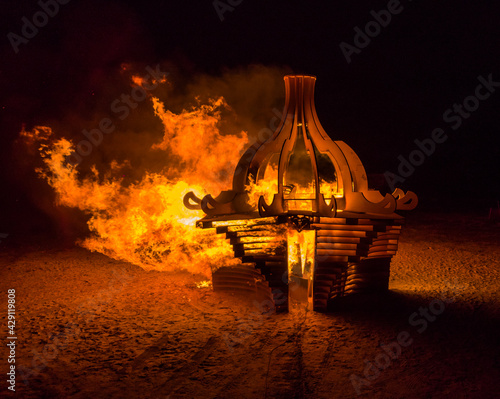 Obraz na płótnie Bonfire at Burning Man From a Drone