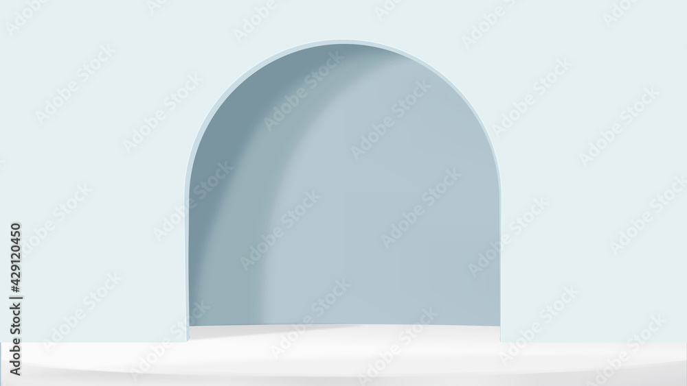 Fototapeta premium 3D arch product backdrop in blue simple style