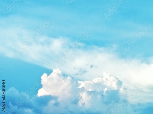 The sky that divides the white clouds in half with the blue sky, abstract background from the sky, Copy space.
