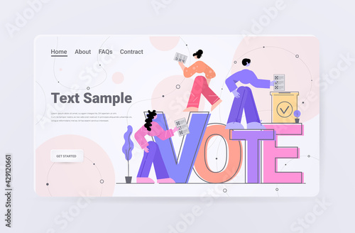 people voters making decisions and putting paper vote in ballot box voting concept