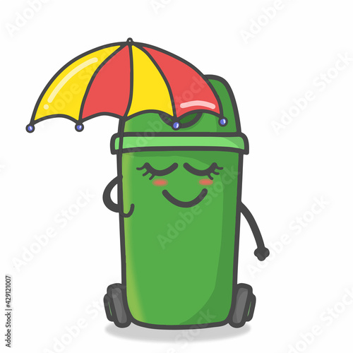 Cute Garbage Can Character Flat Cartoon Emoticon Vector Template Design Illustration