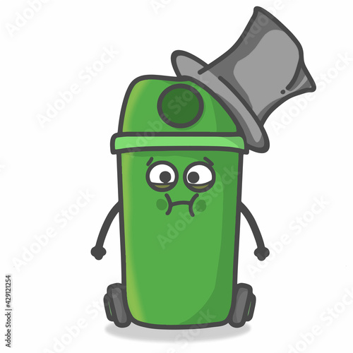 Cute Garbage Can Character Flat Cartoon Emoticon Vector Template Design Illustration