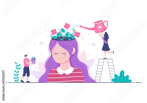Mental Health Due To Psychology, Depression, Loneliness, Illness, Brain Development, or Hopelessness. Psychotherapy And Mentality Healthcare. Illustration