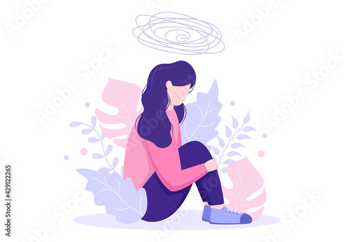 Mental Health Due To Psychology, Depression, Loneliness, Illness, Brain Development, or Hopelessness. Psychotherapy And Mentality Healthcare. Illustration