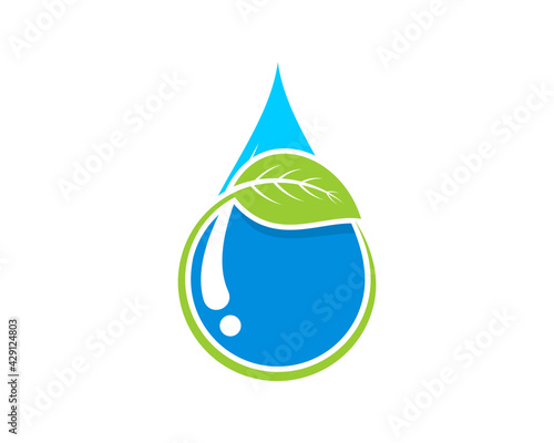 Water droplet with green leaf surrounding