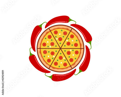 Pizza with circular chili vector illustration logo