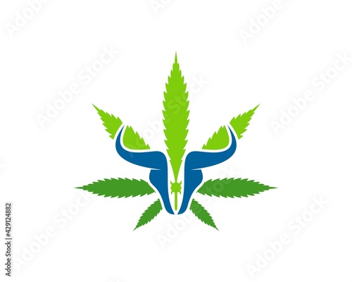 Green cannabis leaf with abstract bull head inside