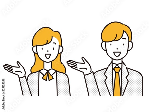 案内する男女のイラストカット  説明 紹介 