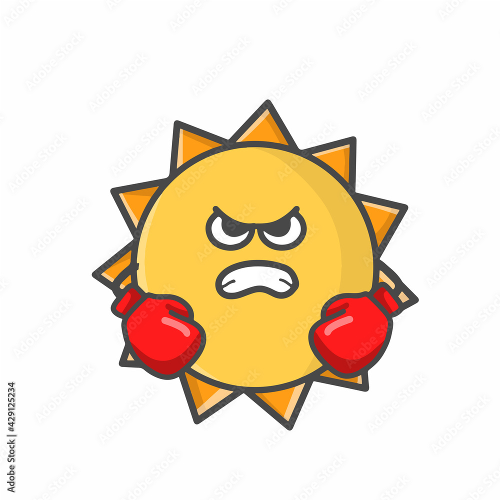 Cute Sun Character Flat Cartoon Emoticon Vector Template Design Illustration