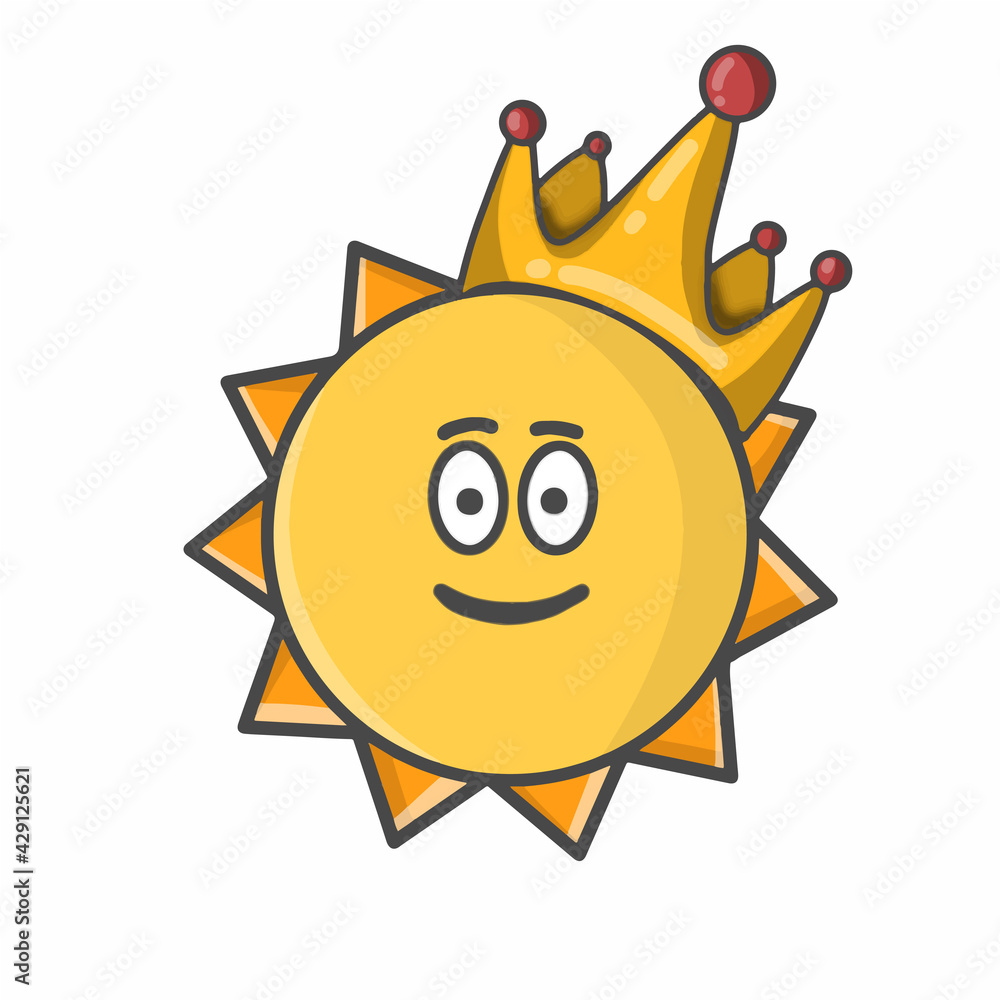 Cute Sun Character Flat Cartoon Emoticon Vector Template Design Illustration