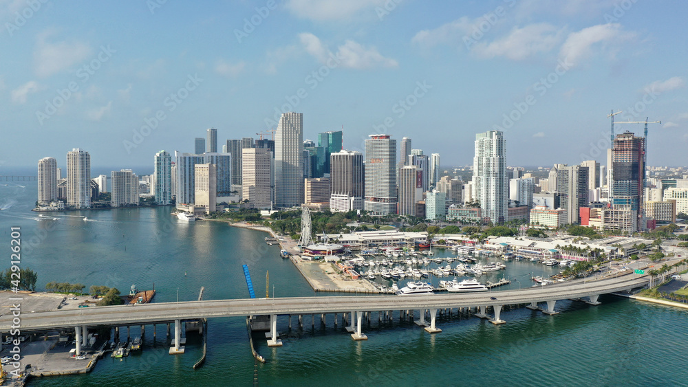 Aerial view of Bayside Marketplace and City of Miami, Florida. Aerial view of Bayside Marketplace and City of Miami, Florida.