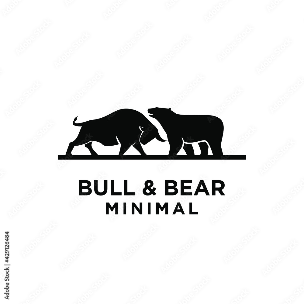 Bear bull with chart bar logo design. finance vector logo design