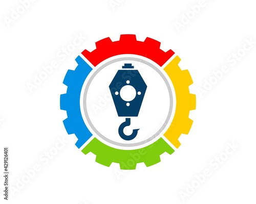 Mechanical gear with rainbow colors and construction crane