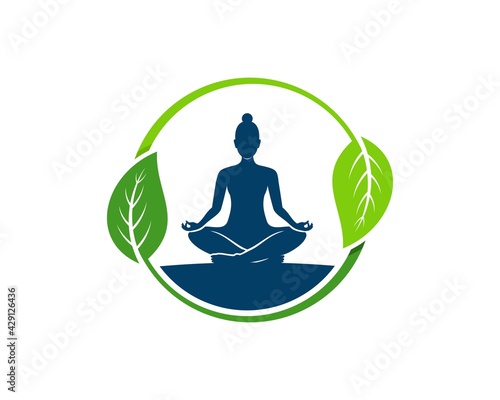 Circular leaf with women yoga inside