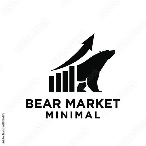 Bear bull with chart bar logo design. finance vector logo design