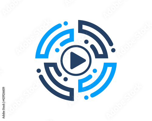 Media play button in the circle network connection symbol