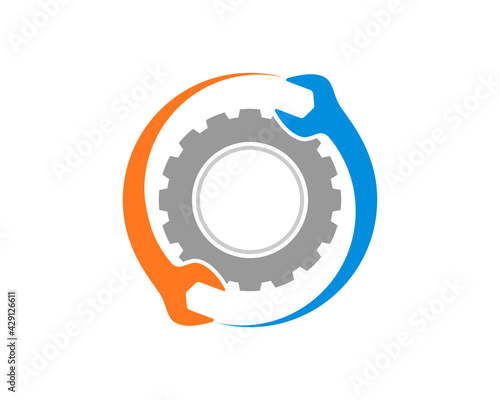Gear inside the circle wrench repair logo