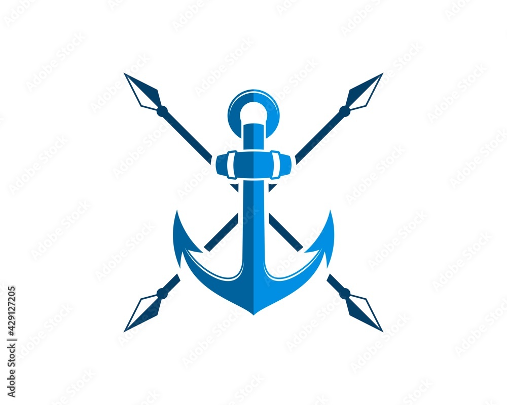 Simple cross spear with nautical anchor inside Simple cross spear with nautical anchor inside