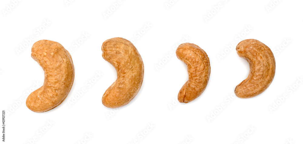 fried cashew nuts isolated on white background fried cashew nuts isolated on white background