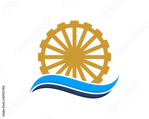 water wheel on the wave vector illustration logo