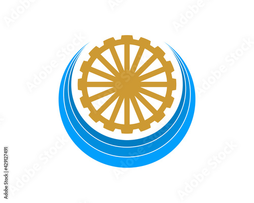 water wheel on the blue sea wave vector logo