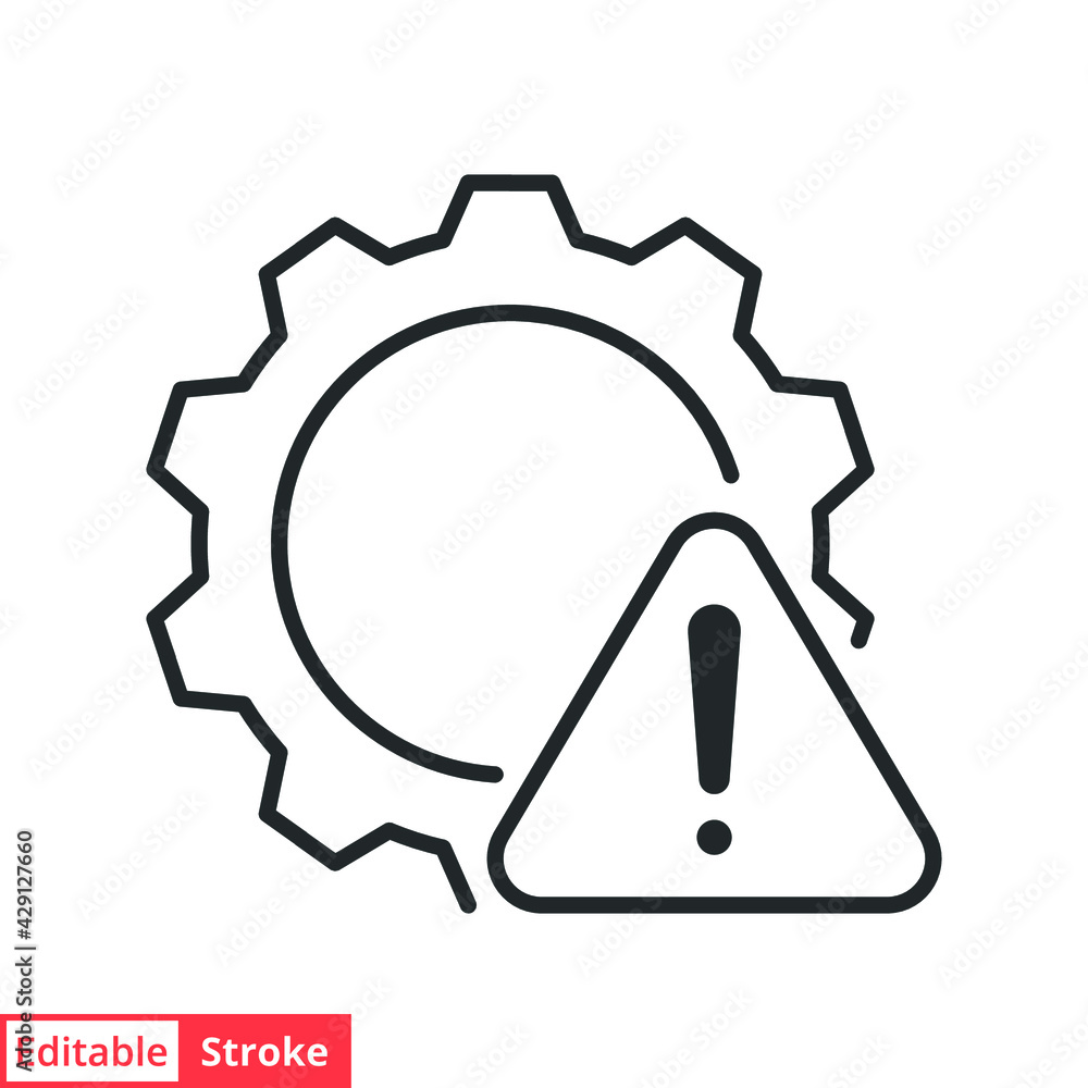 Failure, system error line icon. Simple outline style. Alert, gear, mechanical concept. Vector illustration isolated on white background. Editable stroke EPS 10. Failure, system error line icon. Simple outline style. Alert, gear, mechanical concept. Vector illustration isolated on white background. Editable stroke EPS 10.