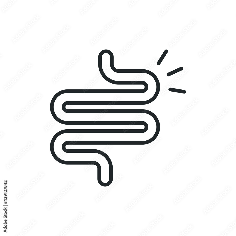 Intestine line icon. Simple outline style. Bowel, healthy stomach, gut constipation concept. Symbol of digestion system. Vector illustration isolated on white background. EPS 10. Intestine line icon. Simple outline style. Bowel, healthy stomach, gut constipation concept. Symbol of digestion system. Vector illustration isolated on white background. EPS 10.