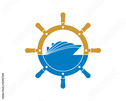 Cruise ship sailing inside ship she steering wheel