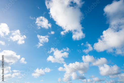 blue sky and cloud . Pastel style sky and clouds.Freshness of the new day. Bright blue background. Relaxing feeling like being in the sky.