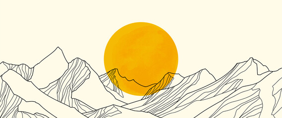 Canvas schilderij Wit landscape wallpaper design with Golden mountain line arts, luxury background design for cover, invitation background, packaging design, fabric, and print. Vector illustration.  © TWINS DESIGN STUDIO