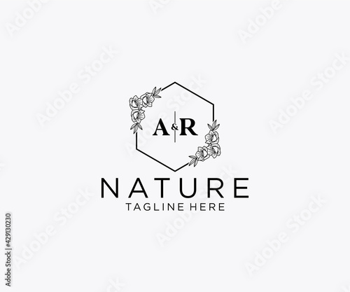 initial AR letters Botanical feminine logo template floral, editable premade monoline logo suitable, Luxury feminine wedding branding, corporate.