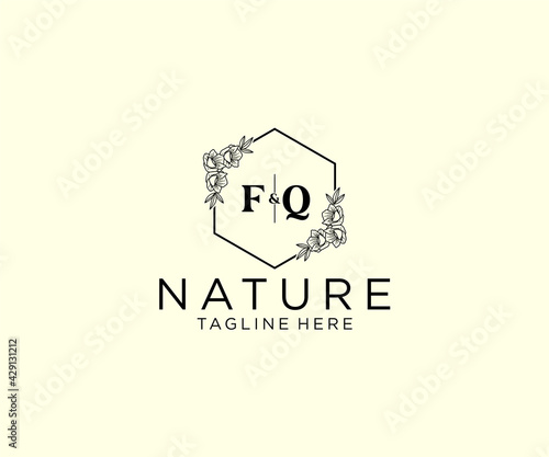 initial FQ letters Botanical feminine logo template floral, editable premade monoline logo suitable, Luxury feminine wedding branding, corporate. photo