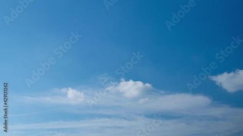 Timelapse of moving white clouds with blue sky.Cloud moving and transforming footage background.