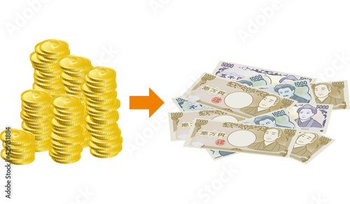 ポイントを現金へ交換するイメージイラスト（横位置）