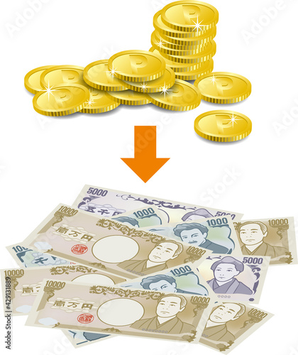 ポイントを現金へ交換するイメージイラスト（縦位置）