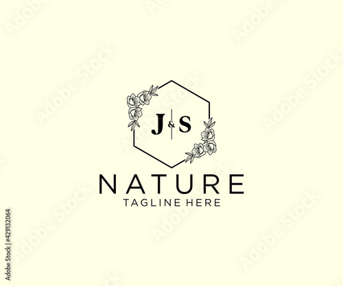 initial JS letters Botanical feminine logo template floral, editable premade monoline logo suitable, Luxury feminine wedding branding, corporate.