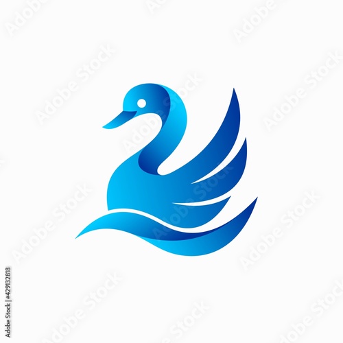 Swan logo with water waves concept