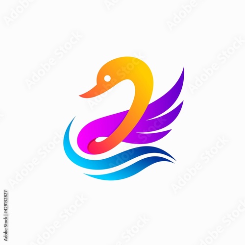 Fototapeta Naklejka Na Ścianę i Meble -  Swan logo with colorfull concept
