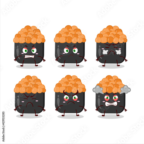 Gunkan sushi cartoon character with various angry expressions