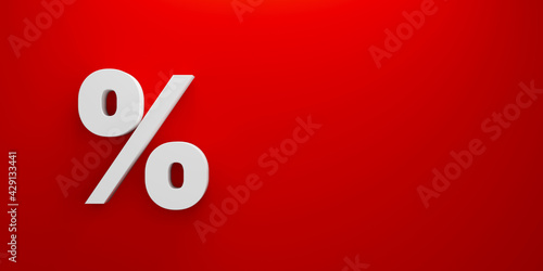 Fotografía Percentage icon on red background and copy space. 3d illustration