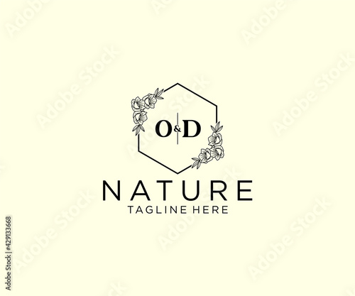 initial OD letters Botanical feminine logo template floral, editable premade monoline logo suitable, Luxury feminine wedding branding, corporate.