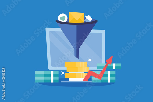 Conversion optimization - digital marketing and online advertising strategy helping sales funnel increase conversion rate, making more money concept.