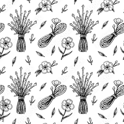 Spring flowers seamless pattern with hand drawn design elements. Vector illustration in sketch stile.