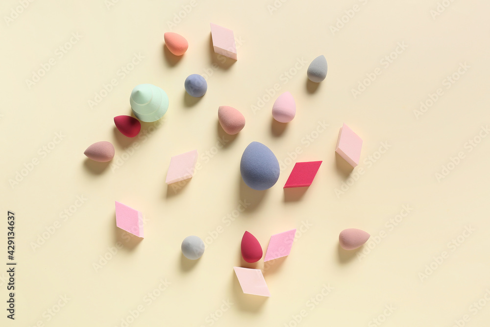 Makeup sponges on color background Makeup sponges on color background