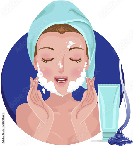 Women washing their faces wint cleansing gel products for cleaning the face skin