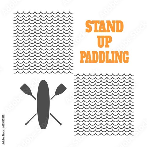 Stand up paddle boarding flat emblem illustration