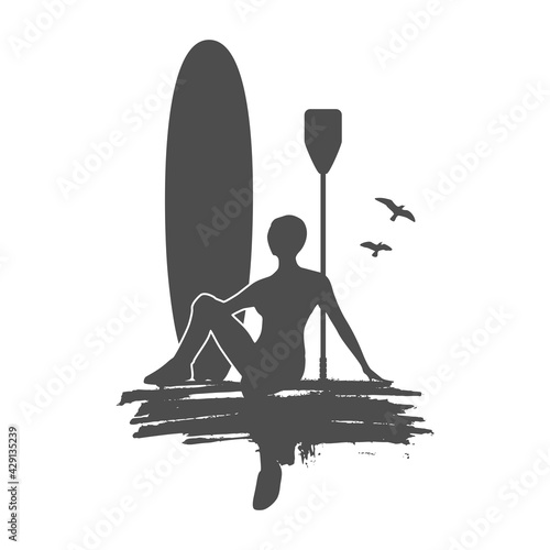 Illustration of lady posing with surf board
