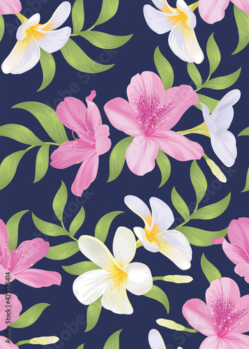Seamless pattern of plumeria flower background template. Vector set of floral element for wedding invitations  greeting card  brochure  banners and fashion design.