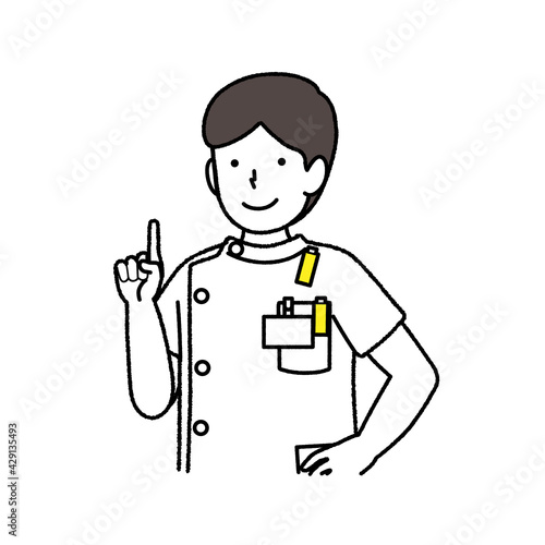 X-ray technician pointing a finger: Male