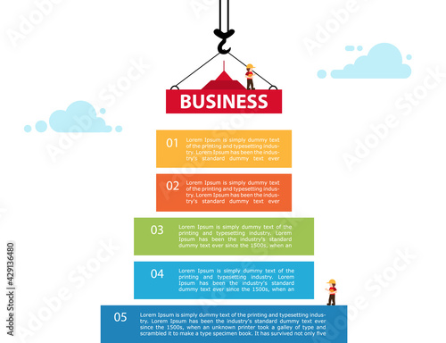 5 step chart info graphic. Crane and building color block.